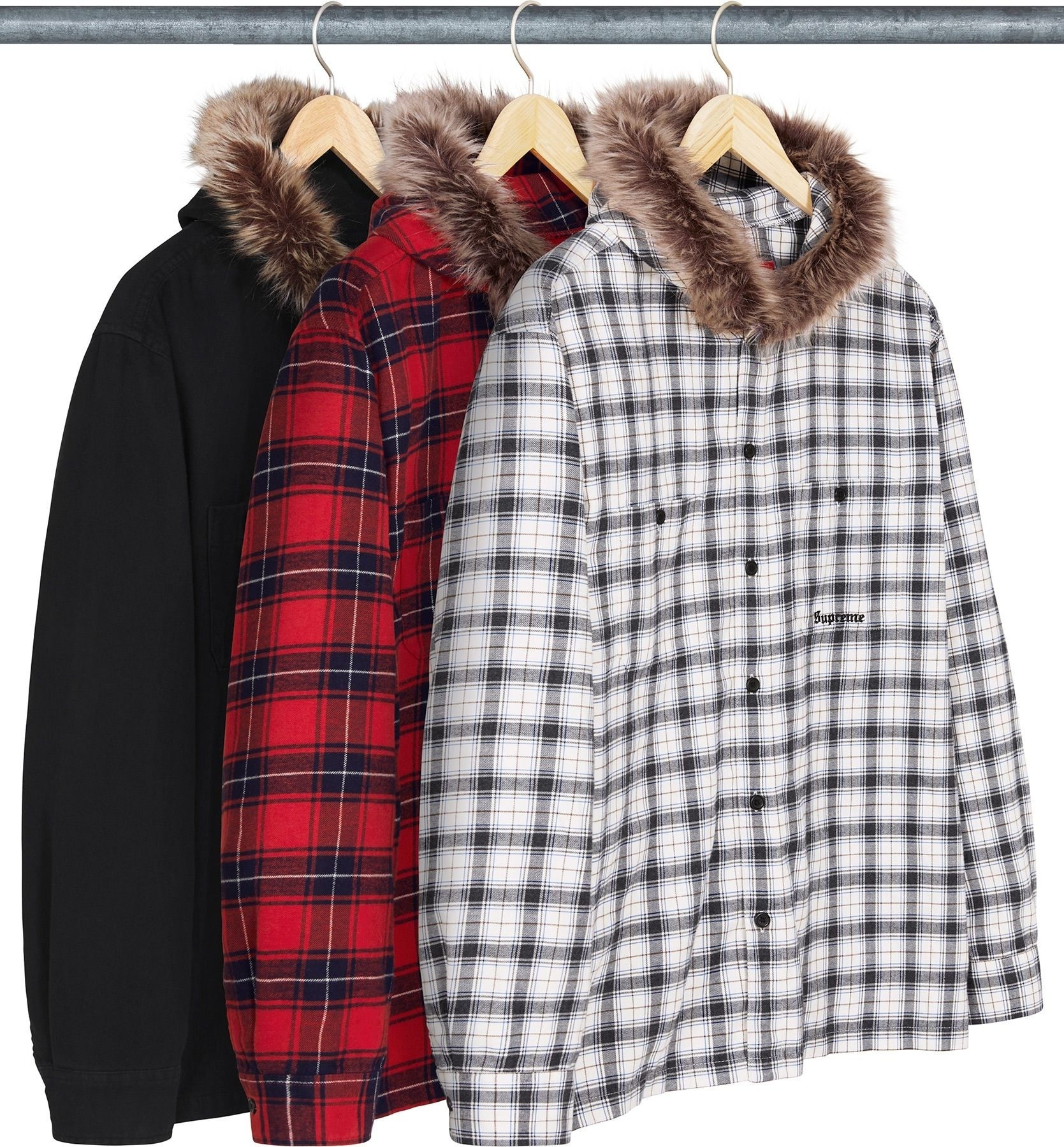Fur Trim Flannel Hooded Shirt
